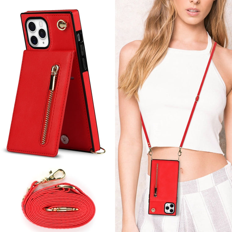 For iPhone 11 Pro Cross-body Zipper Square TPU+PU Back Cover Case with Holder & Card Slots & Wallet & Strap (Red) - iPhone 11 Pro Cases by buy2fix | Online Shopping UK | buy2fix
