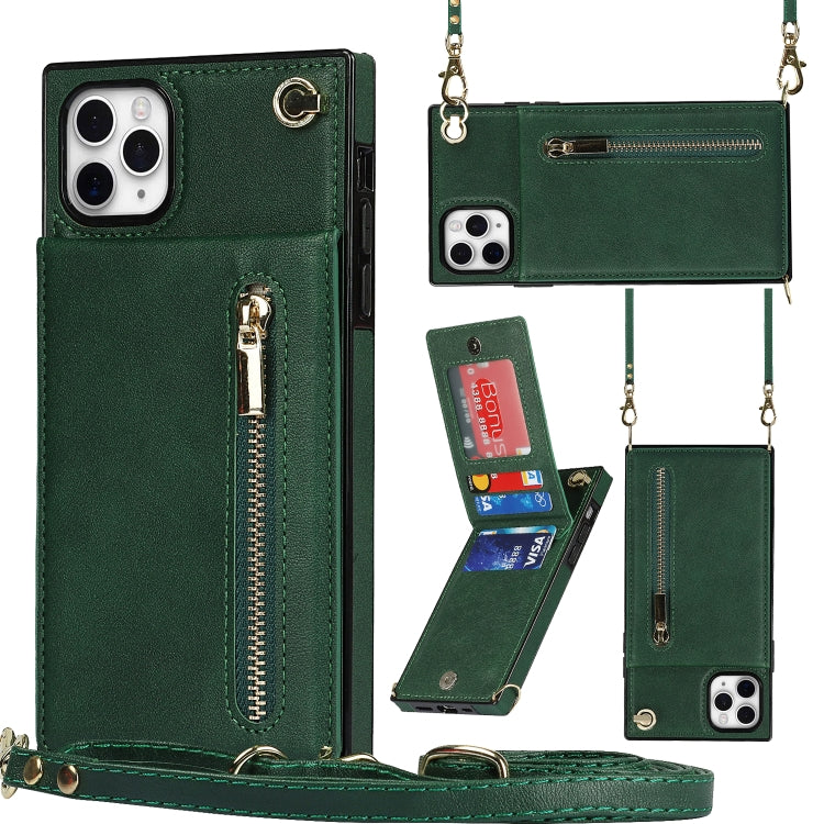 For iPhone 11 Pro Cross-body Zipper Square TPU+PU Back Cover Case with Holder & Card Slots & Wallet & Strap (Green) - iPhone 11 Pro Cases by buy2fix | Online Shopping UK | buy2fix