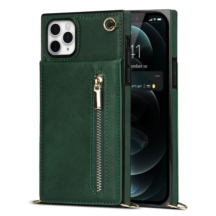 For iPhone 11 Pro Cross-body Zipper Square TPU+PU Back Cover Case with Holder & Card Slots & Wallet & Strap (Green) - iPhone 11 Pro Cases by buy2fix | Online Shopping UK | buy2fix