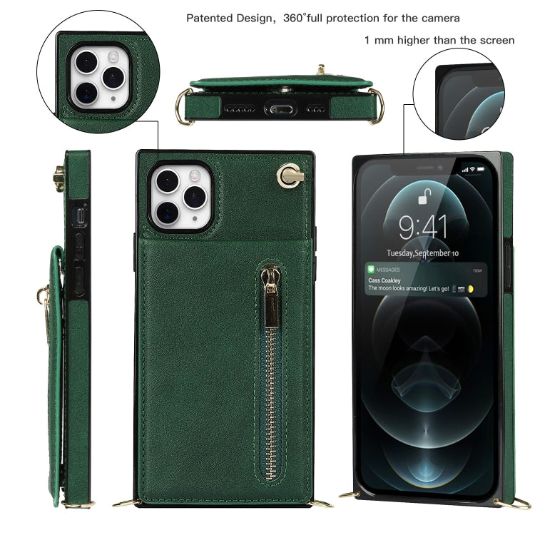 For iPhone 11 Pro Cross-body Zipper Square TPU+PU Back Cover Case with Holder & Card Slots & Wallet & Strap (Green) - iPhone 11 Pro Cases by buy2fix | Online Shopping UK | buy2fix