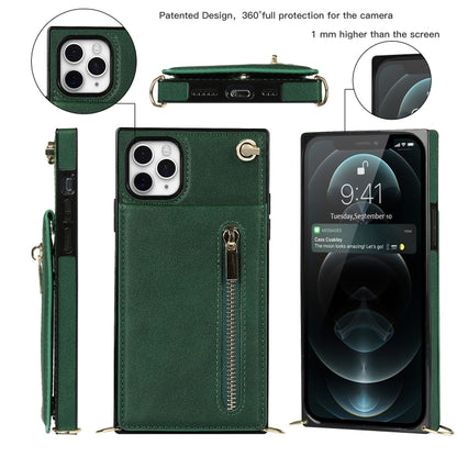 For iPhone 11 Pro Cross-body Zipper Square TPU+PU Back Cover Case with Holder & Card Slots & Wallet & Strap (Green) - iPhone 11 Pro Cases by buy2fix | Online Shopping UK | buy2fix