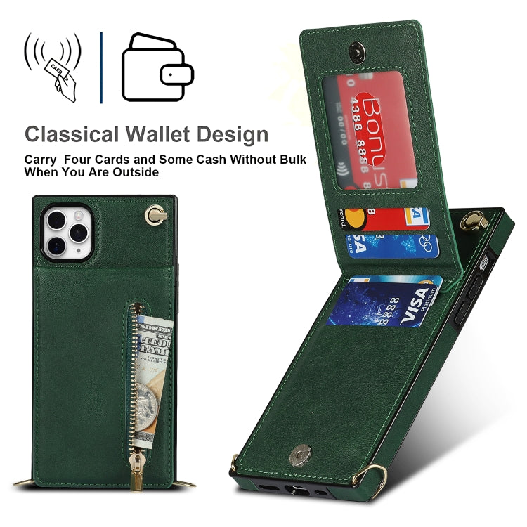 For iPhone 11 Pro Cross-body Zipper Square TPU+PU Back Cover Case with Holder & Card Slots & Wallet & Strap (Green) - iPhone 11 Pro Cases by buy2fix | Online Shopping UK | buy2fix
