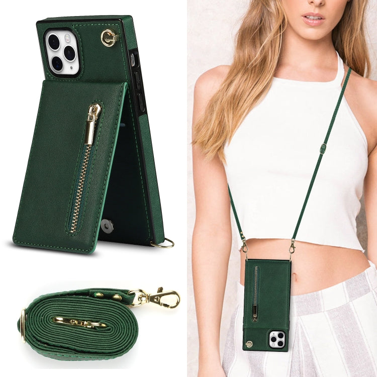 For iPhone 11 Pro Cross-body Zipper Square TPU+PU Back Cover Case with Holder & Card Slots & Wallet & Strap (Green) - iPhone 11 Pro Cases by buy2fix | Online Shopping UK | buy2fix