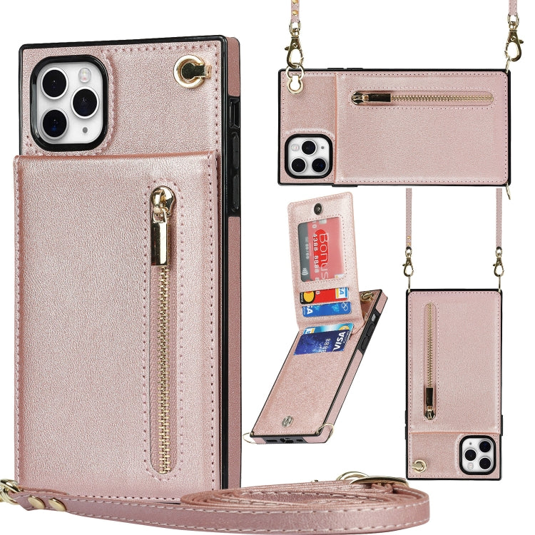 For iPhone 11 Pro Cross-body Zipper Square TPU+PU Back Cover Case with Holder & Card Slots & Wallet & Strap (Rose Gold) - iPhone 11 Pro Cases by buy2fix | Online Shopping UK | buy2fix