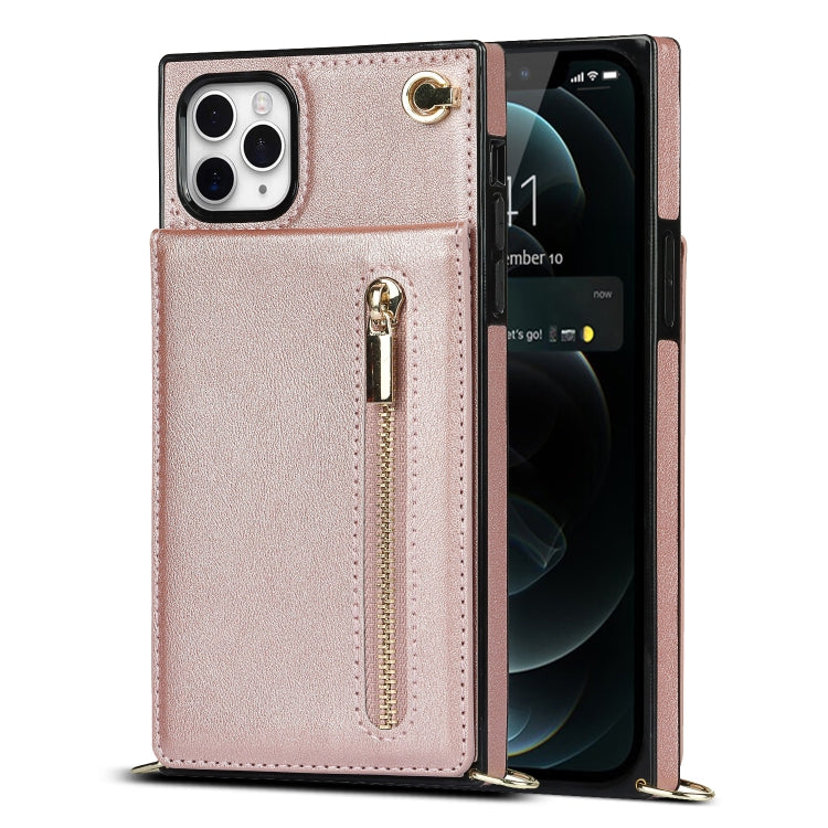 For iPhone 11 Pro Cross-body Zipper Square TPU+PU Back Cover Case with Holder & Card Slots & Wallet & Strap (Rose Gold) - iPhone 11 Pro Cases by buy2fix | Online Shopping UK | buy2fix