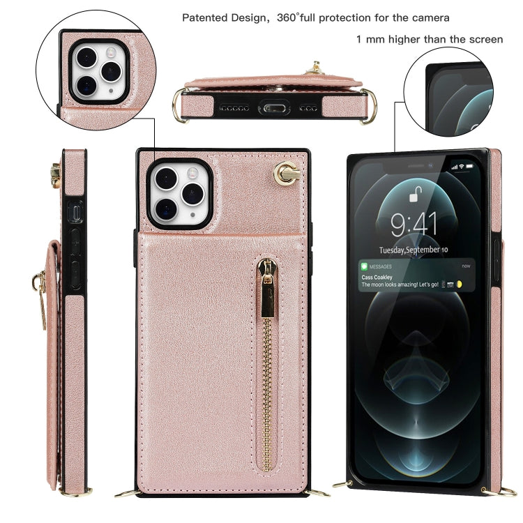 For iPhone 11 Pro Cross-body Zipper Square TPU+PU Back Cover Case with Holder & Card Slots & Wallet & Strap (Rose Gold) - iPhone 11 Pro Cases by buy2fix | Online Shopping UK | buy2fix