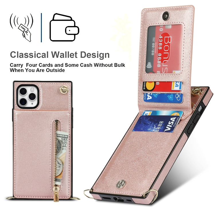 For iPhone 11 Pro Cross-body Zipper Square TPU+PU Back Cover Case with Holder & Card Slots & Wallet & Strap (Rose Gold) - iPhone 11 Pro Cases by buy2fix | Online Shopping UK | buy2fix