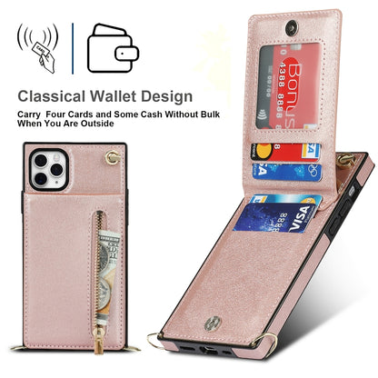 For iPhone 11 Pro Cross-body Zipper Square TPU+PU Back Cover Case with Holder & Card Slots & Wallet & Strap (Rose Gold) - iPhone 11 Pro Cases by buy2fix | Online Shopping UK | buy2fix