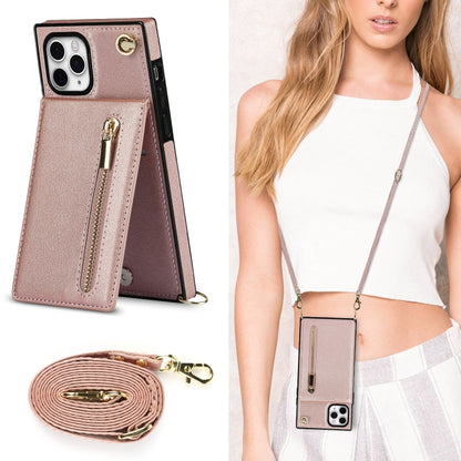 For iPhone 11 Pro Cross-body Zipper Square TPU+PU Back Cover Case with Holder & Card Slots & Wallet & Strap (Rose Gold) - iPhone 11 Pro Cases by buy2fix | Online Shopping UK | buy2fix