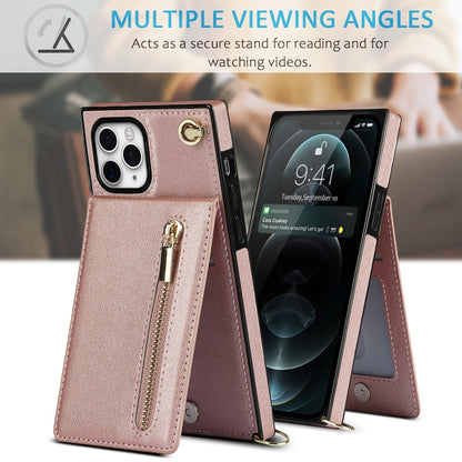 For iPhone 11 Pro Cross-body Zipper Square TPU+PU Back Cover Case with Holder & Card Slots & Wallet & Strap (Rose Gold) - iPhone 11 Pro Cases by buy2fix | Online Shopping UK | buy2fix