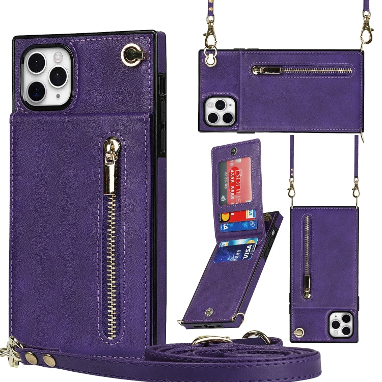 For iPhone 11 Pro Cross-body Zipper Square TPU+PU Back Cover Case with Holder & Card Slots & Wallet & Strap (Purple) - iPhone 11 Pro Cases by buy2fix | Online Shopping UK | buy2fix