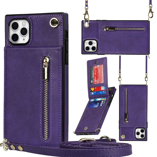 For iPhone 11 Pro Cross-body Zipper Square TPU+PU Back Cover Case with Holder & Card Slots & Wallet & Strap (Purple) - iPhone 11 Pro Cases by buy2fix | Online Shopping UK | buy2fix