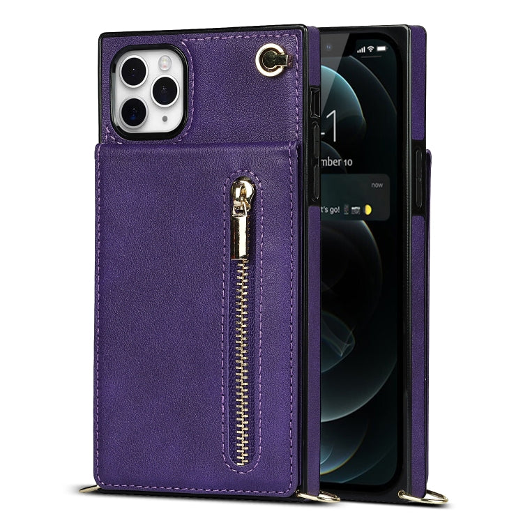 For iPhone 11 Pro Cross-body Zipper Square TPU+PU Back Cover Case with Holder & Card Slots & Wallet & Strap (Purple) - iPhone 11 Pro Cases by buy2fix | Online Shopping UK | buy2fix