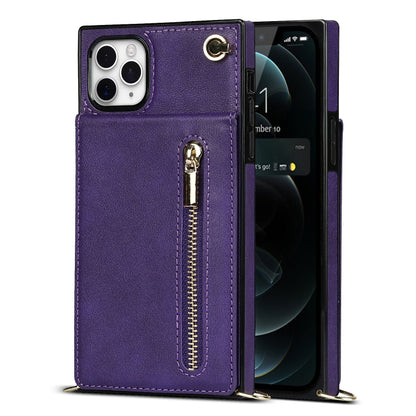 For iPhone 11 Pro Cross-body Zipper Square TPU+PU Back Cover Case with Holder & Card Slots & Wallet & Strap (Purple) - iPhone 11 Pro Cases by buy2fix | Online Shopping UK | buy2fix