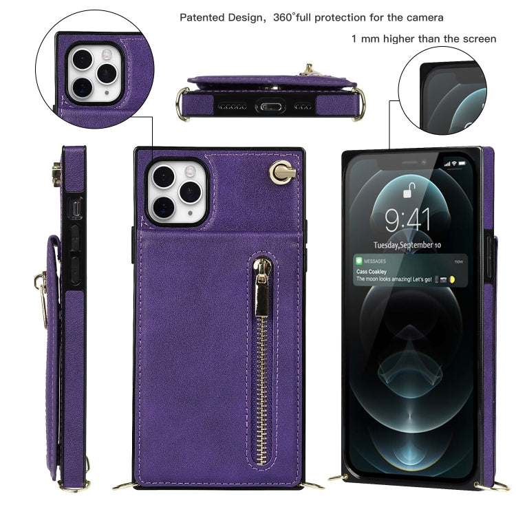 For iPhone 11 Pro Cross-body Zipper Square TPU+PU Back Cover Case with Holder & Card Slots & Wallet & Strap (Purple) - iPhone 11 Pro Cases by buy2fix | Online Shopping UK | buy2fix