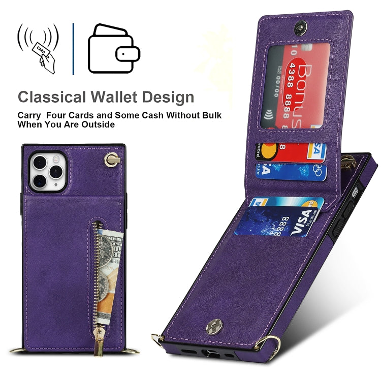For iPhone 11 Pro Cross-body Zipper Square TPU+PU Back Cover Case with Holder & Card Slots & Wallet & Strap (Purple) - iPhone 11 Pro Cases by buy2fix | Online Shopping UK | buy2fix