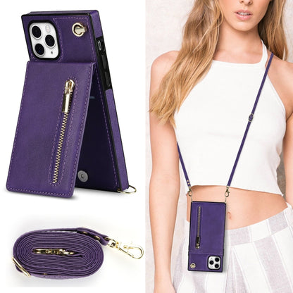 For iPhone 11 Pro Cross-body Zipper Square TPU+PU Back Cover Case with Holder & Card Slots & Wallet & Strap (Purple) - iPhone 11 Pro Cases by buy2fix | Online Shopping UK | buy2fix