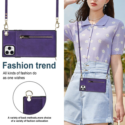 For iPhone 11 Pro Cross-body Zipper Square TPU+PU Back Cover Case with Holder & Card Slots & Wallet & Strap (Purple) - iPhone 11 Pro Cases by buy2fix | Online Shopping UK | buy2fix