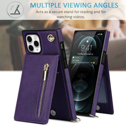 For iPhone 11 Pro Cross-body Zipper Square TPU+PU Back Cover Case with Holder & Card Slots & Wallet & Strap (Purple) - iPhone 11 Pro Cases by buy2fix | Online Shopping UK | buy2fix