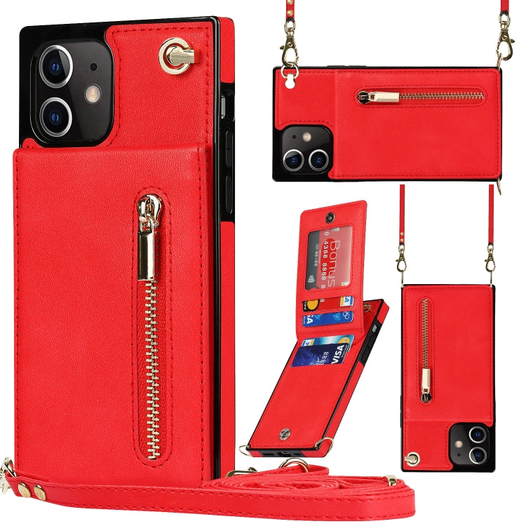For iPhone 12 mini Cross-body Zipper Square TPU+PU Back Cover Case with Holder & Card Slots & Wallet & Strap (Red) - iPhone 12 mini Cases by buy2fix | Online Shopping UK | buy2fix