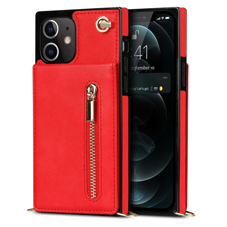 For iPhone 12 mini Cross-body Zipper Square TPU+PU Back Cover Case with Holder & Card Slots & Wallet & Strap (Red) - iPhone 12 mini Cases by buy2fix | Online Shopping UK | buy2fix
