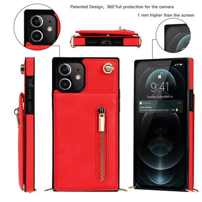 For iPhone 12 mini Cross-body Zipper Square TPU+PU Back Cover Case with Holder & Card Slots & Wallet & Strap (Red) - iPhone 12 mini Cases by buy2fix | Online Shopping UK | buy2fix