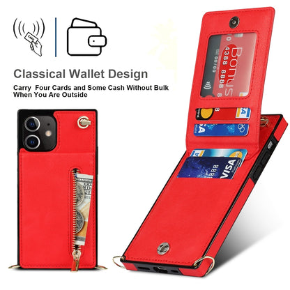 For iPhone 12 mini Cross-body Zipper Square TPU+PU Back Cover Case with Holder & Card Slots & Wallet & Strap (Red) - iPhone 12 mini Cases by buy2fix | Online Shopping UK | buy2fix