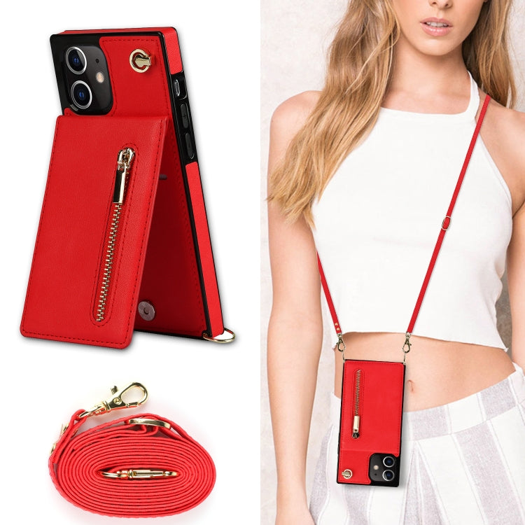 For iPhone 12 mini Cross-body Zipper Square TPU+PU Back Cover Case with Holder & Card Slots & Wallet & Strap (Red) - iPhone 12 mini Cases by buy2fix | Online Shopping UK | buy2fix