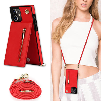 For iPhone 12 mini Cross-body Zipper Square TPU+PU Back Cover Case with Holder & Card Slots & Wallet & Strap (Red) - iPhone 12 mini Cases by buy2fix | Online Shopping UK | buy2fix