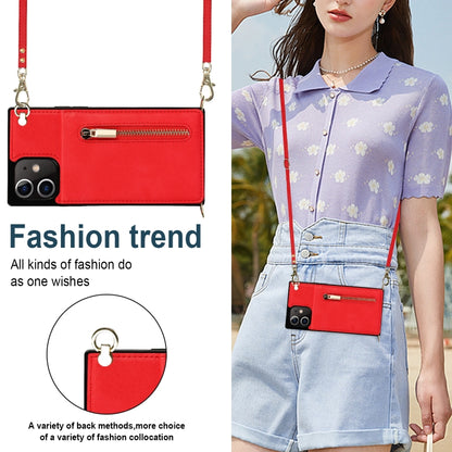 For iPhone 12 mini Cross-body Zipper Square TPU+PU Back Cover Case with Holder & Card Slots & Wallet & Strap (Red) - iPhone 12 mini Cases by buy2fix | Online Shopping UK | buy2fix