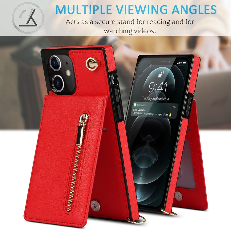 For iPhone 12 mini Cross-body Zipper Square TPU+PU Back Cover Case with Holder & Card Slots & Wallet & Strap (Red) - iPhone 12 mini Cases by buy2fix | Online Shopping UK | buy2fix