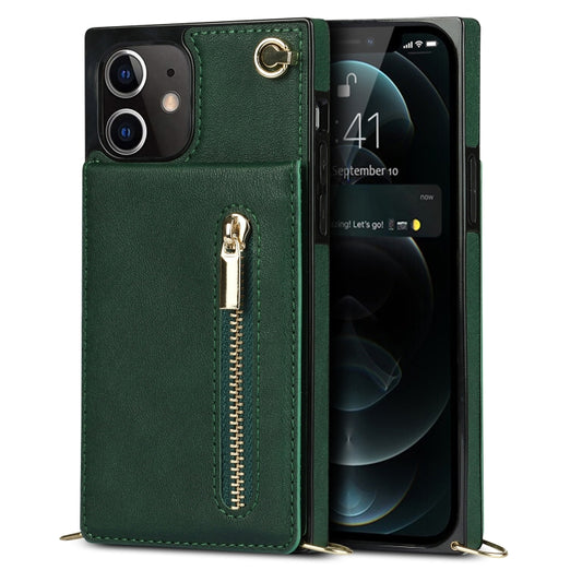For iPhone 12 mini Cross-body Zipper Square TPU+PU Back Cover Case with Holder & Card Slots & Wallet & Strap (Green) by buy2fix
