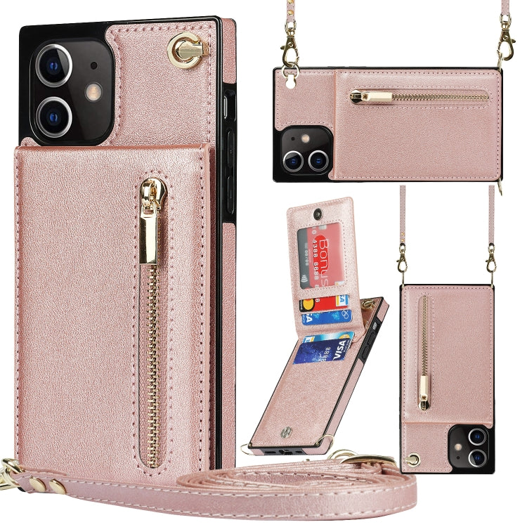 For iPhone 12 mini Cross-body Zipper Square TPU+PU Back Cover Case with Holder & Card Slots & Wallet & Strap (Rose Gold) - iPhone 12 mini Cases by buy2fix | Online Shopping UK | buy2fix