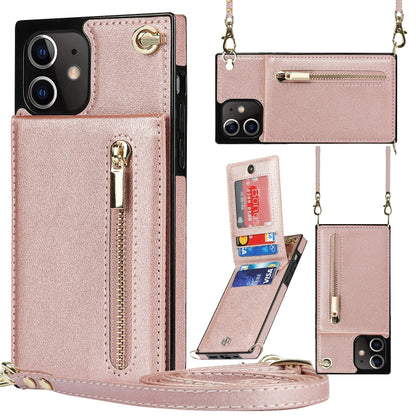 For iPhone 12 mini Cross-body Zipper Square TPU+PU Back Cover Case with Holder & Card Slots & Wallet & Strap (Rose Gold) - iPhone 12 mini Cases by buy2fix | Online Shopping UK | buy2fix