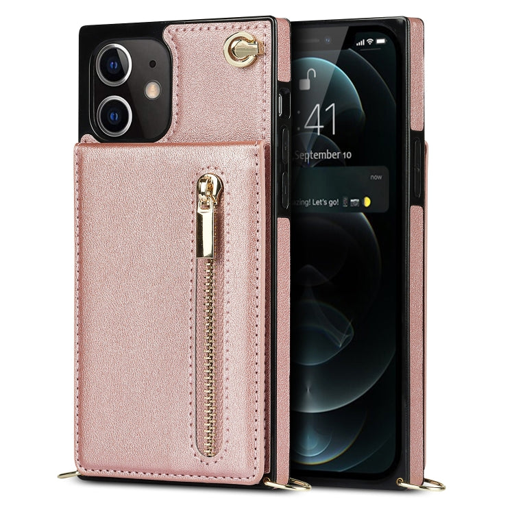 For iPhone 12 mini Cross-body Zipper Square TPU+PU Back Cover Case with Holder & Card Slots & Wallet & Strap (Rose Gold) - iPhone 12 mini Cases by buy2fix | Online Shopping UK | buy2fix