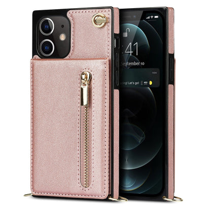 For iPhone 12 mini Cross-body Zipper Square TPU+PU Back Cover Case with Holder & Card Slots & Wallet & Strap (Rose Gold) - iPhone 12 mini Cases by buy2fix | Online Shopping UK | buy2fix