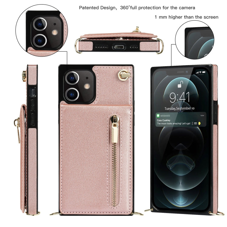 For iPhone 12 mini Cross-body Zipper Square TPU+PU Back Cover Case with Holder & Card Slots & Wallet & Strap (Rose Gold) - iPhone 12 mini Cases by buy2fix | Online Shopping UK | buy2fix