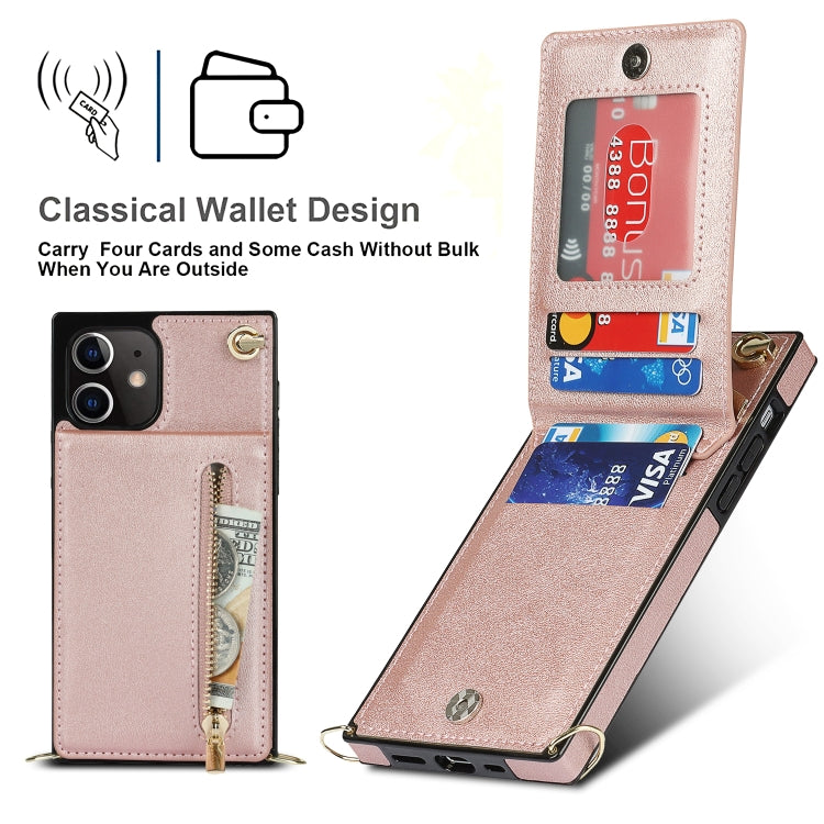 For iPhone 12 mini Cross-body Zipper Square TPU+PU Back Cover Case with Holder & Card Slots & Wallet & Strap (Rose Gold) - iPhone 12 mini Cases by buy2fix | Online Shopping UK | buy2fix