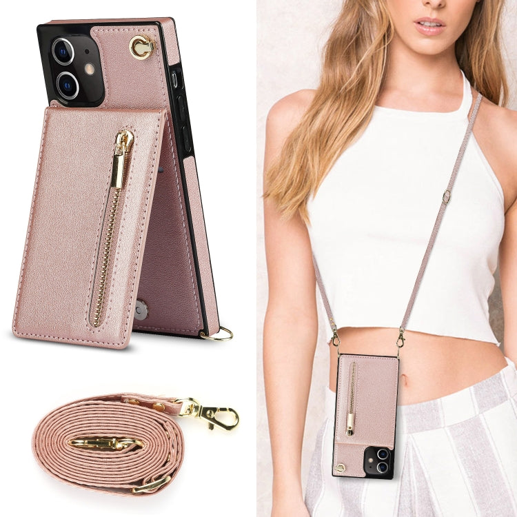 For iPhone 12 mini Cross-body Zipper Square TPU+PU Back Cover Case with Holder & Card Slots & Wallet & Strap (Rose Gold) - iPhone 12 mini Cases by buy2fix | Online Shopping UK | buy2fix