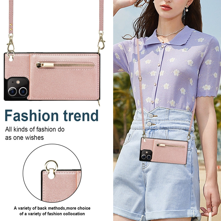 For iPhone 12 mini Cross-body Zipper Square TPU+PU Back Cover Case with Holder & Card Slots & Wallet & Strap (Rose Gold) - iPhone 12 mini Cases by buy2fix | Online Shopping UK | buy2fix