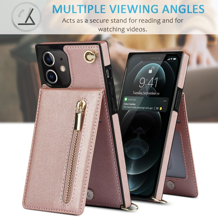For iPhone 12 mini Cross-body Zipper Square TPU+PU Back Cover Case with Holder & Card Slots & Wallet & Strap (Rose Gold) - iPhone 12 mini Cases by buy2fix | Online Shopping UK | buy2fix