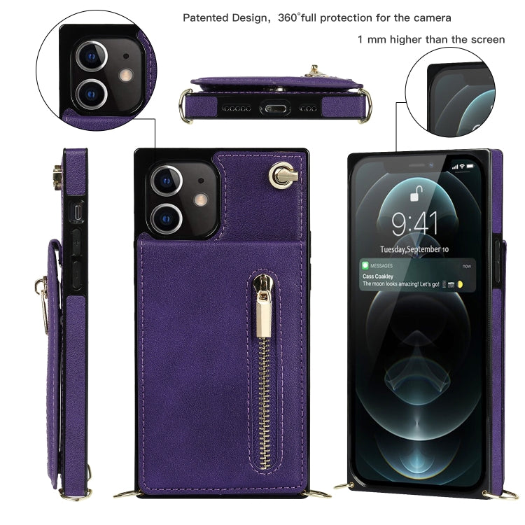 For iPhone 12 mini Cross-body Zipper Square TPU+PU Back Cover Case with Holder & Card Slots & Wallet & Strap (Purple) - iPhone 12 mini Cases by buy2fix | Online Shopping UK | buy2fix