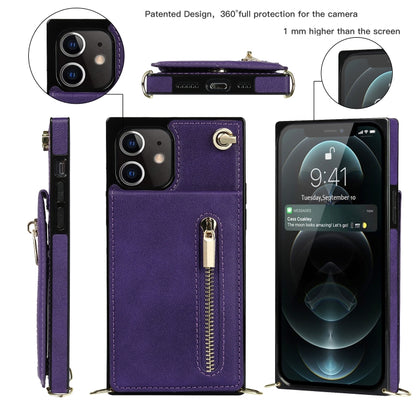 For iPhone 12 mini Cross-body Zipper Square TPU+PU Back Cover Case with Holder & Card Slots & Wallet & Strap (Purple) - iPhone 12 mini Cases by buy2fix | Online Shopping UK | buy2fix