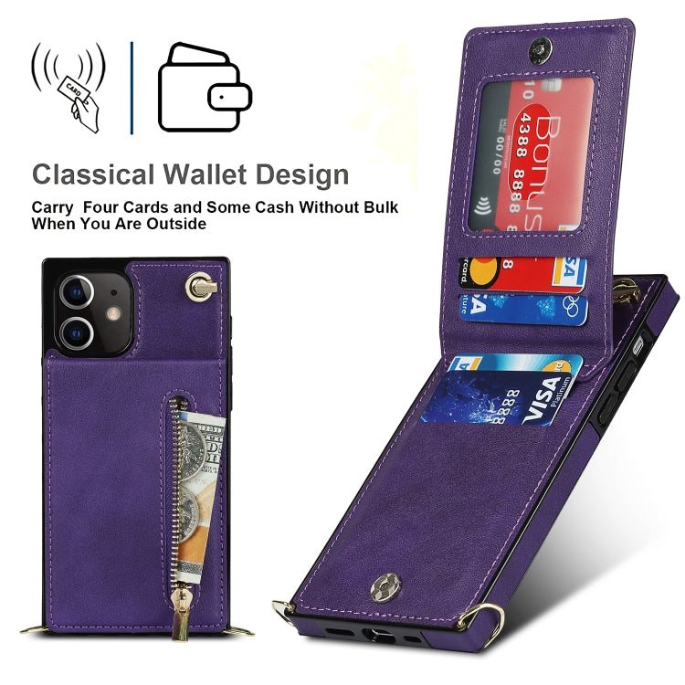 For iPhone 12 mini Cross-body Zipper Square TPU+PU Back Cover Case with Holder & Card Slots & Wallet & Strap (Purple) - iPhone 12 mini Cases by buy2fix | Online Shopping UK | buy2fix