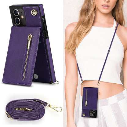 For iPhone 12 mini Cross-body Zipper Square TPU+PU Back Cover Case with Holder & Card Slots & Wallet & Strap (Purple) - iPhone 12 mini Cases by buy2fix | Online Shopping UK | buy2fix