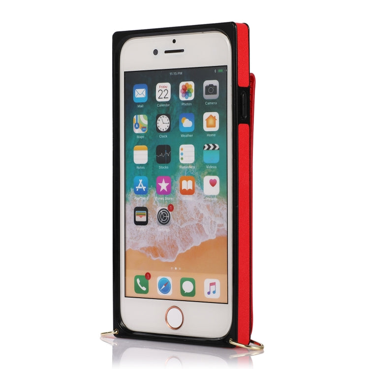 For iPhone SE 2022 / SE 2020 / 8 / 7 Cross-body Zipper Square TPU+PU Back Cover Case with Holder & Card Slots & Wallet & Strap(Red) - iPhone SE 2022 / 2020 / 8 / 7 Cases by buy2fix | Online Shopping UK | buy2fix