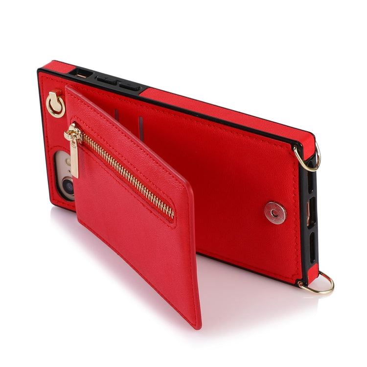 For iPhone SE 2022 / SE 2020 / 8 / 7 Cross-body Zipper Square TPU+PU Back Cover Case with Holder & Card Slots & Wallet & Strap(Red) - iPhone SE 2022 / 2020 / 8 / 7 Cases by buy2fix | Online Shopping UK | buy2fix