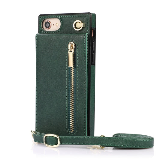 For iPhone SE 2022 / SE 2020 / 8 / 7 Cross-body Zipper Square TPU+PU Back Cover Case with Holder & Card Slots & Wallet & Strap(Green) - iPhone SE 2022 / 2020 / 8 / 7 Cases by buy2fix | Online Shopping UK | buy2fix