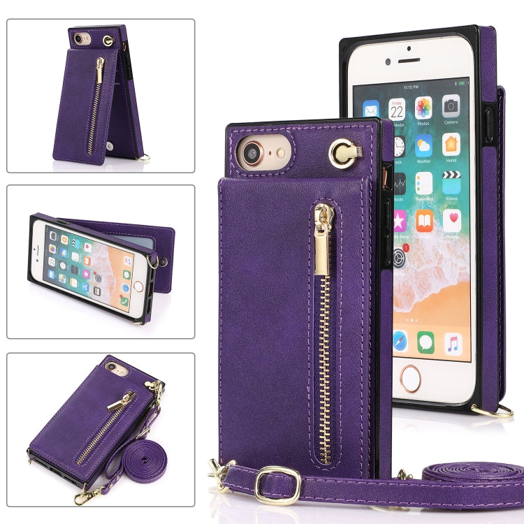 For iPhone SE 2022 / SE 2020 / 8 / 7 Cross-body Zipper Square TPU+PU Back Cover Case with Holder & Card Slots & Wallet & Strap(Purple) - iPhone SE 2022 / 2020 / 8 / 7 Cases by buy2fix | Online Shopping UK | buy2fix