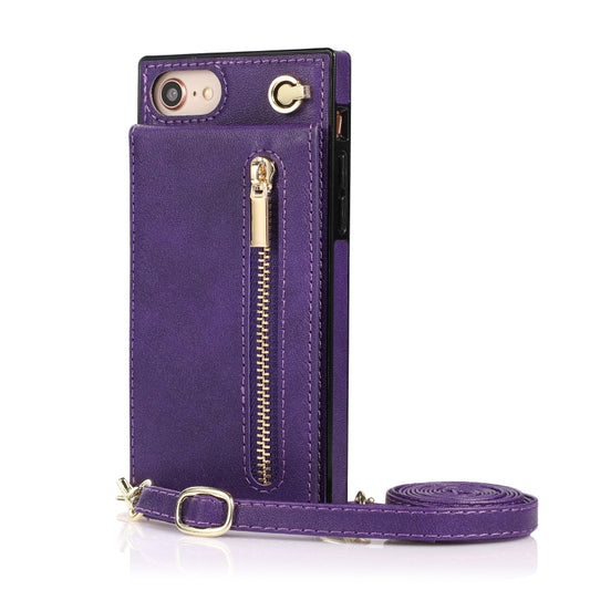 For iPhone SE 2022 / SE 2020 / 8 / 7 Cross-body Zipper Square TPU+PU Back Cover Case with Holder & Card Slots & Wallet & Strap(Purple) - iPhone SE 2022 / 2020 / 8 / 7 Cases by buy2fix | Online Shopping UK | buy2fix
